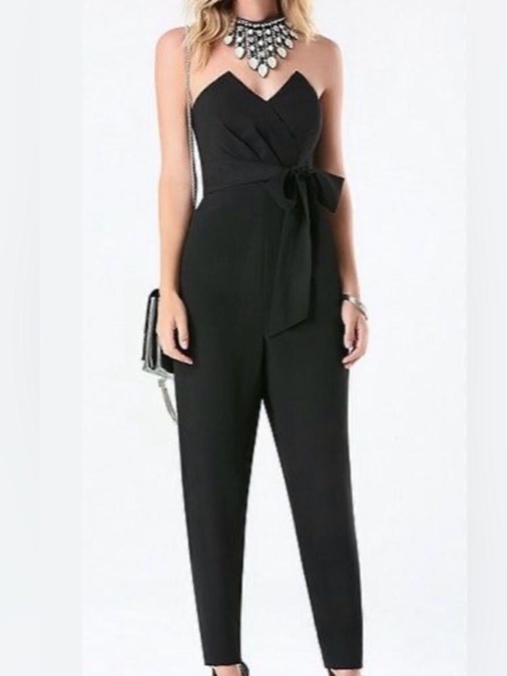 Bebe Black Strapless Modern Chic Fashion Jumpsuit Sz 2